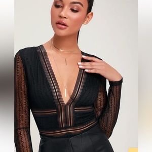 Lulu’s Casita Black Sheer Lace Long Sleeve Bodysuit